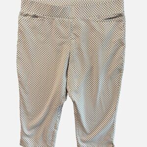 Susan Graver Pull-On Ankle Capri Pants Brown Polka Dot Liquid Knit PL Plus Size